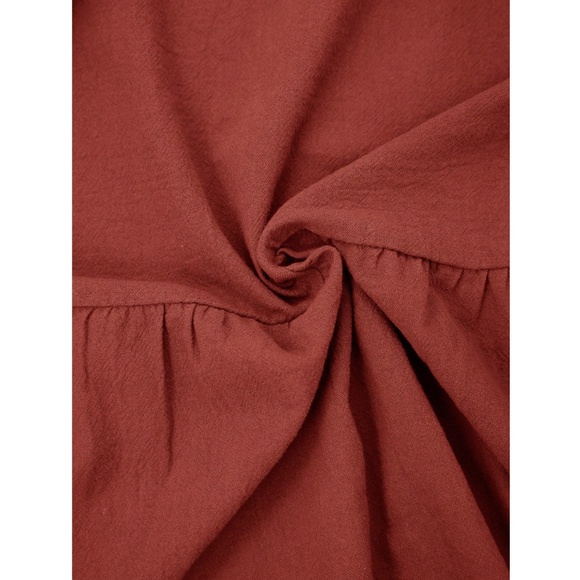 Cotton Burnt Orange Short Sleeve Shirt Button Down V-Neck - Picture 7 of 8